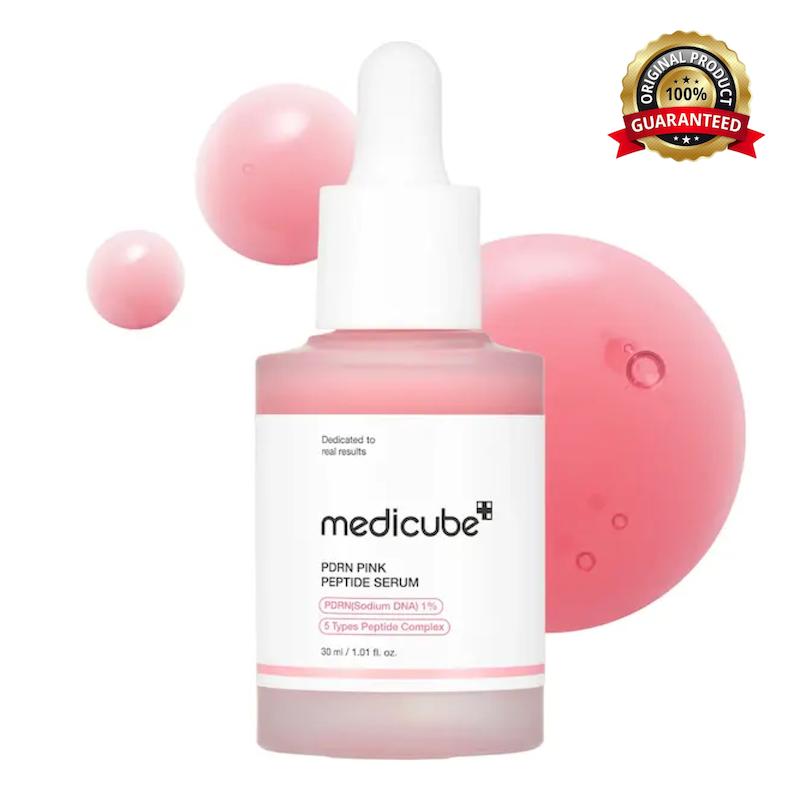 سرم روشن‌کننده و بازسازی‌کننده Medicube مدی کیوب مدل PDRN Pink Peptide Serum حاوی پپتاید و PDRN مناسب ترمیم و شفاف‌سازی پوست حجم 30 میل