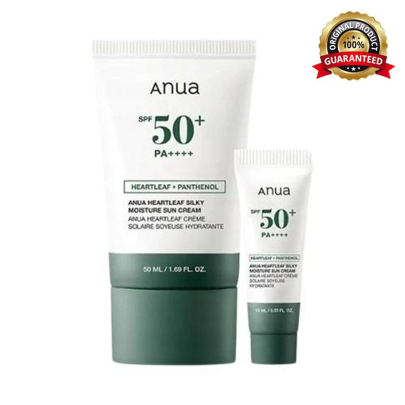 پک ضدآفتاب ANUA آنوا مدل تسکین‌دهنده و مرطوب‌کننده شامل ضدآفتاب SPF50 حجم 50 میل + مینی ضدآفتاب 10 میل مناسب محافظت و آبرسانی روزانه پوست
