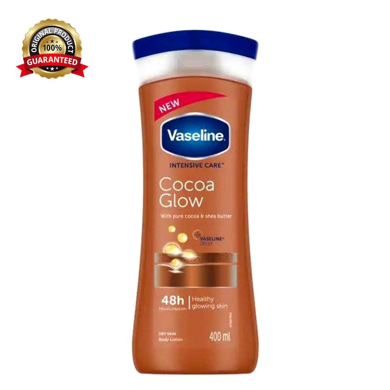 لوسیون بدن کاکائویی وازلین مدل cocoa glow مناسب پوست خشک حجم ۴۰۰ میلی‌لیتر  Vaseline