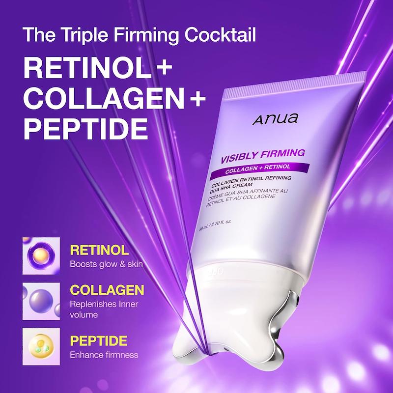 کرم گواشا رتینول و کلاژن آنوا اصل | Anua Collagen Retinol Refining Gua Sha Cream | کرم لیفت، ضدچروک و فرم‌دهنده گردن و خط فک