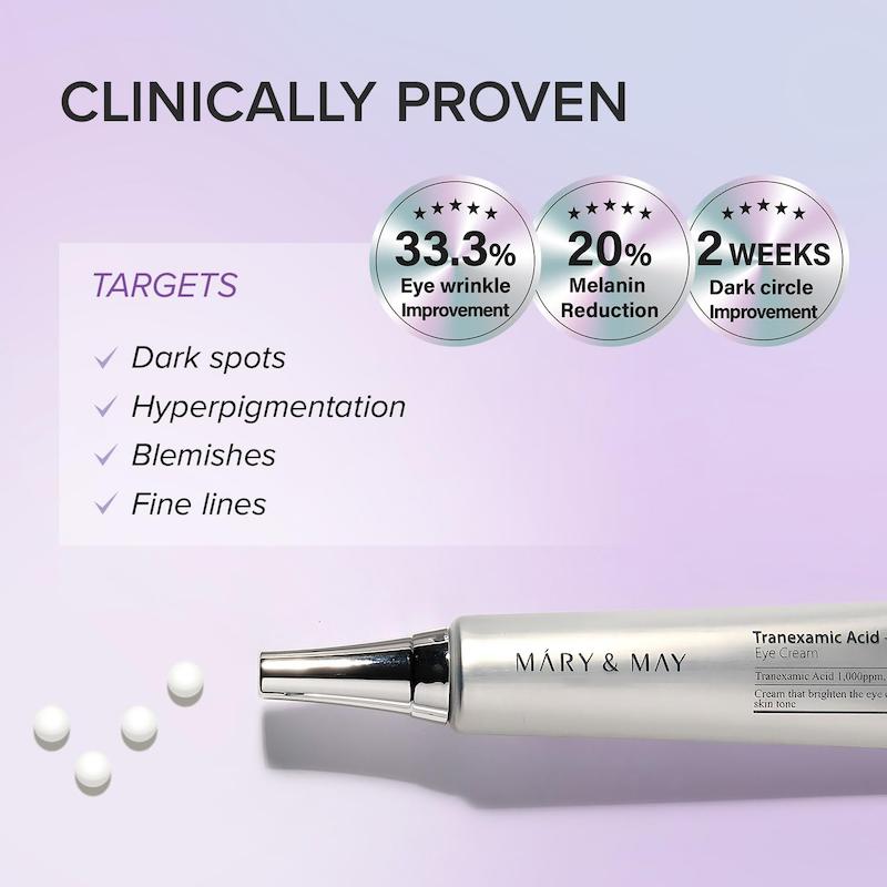 کرم دور چشم ضدلک و روشن کننده مری اند می  Mary&May Tranexamic Acid + Glutathione Under Eye Cream 