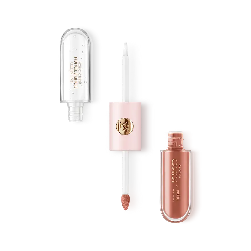 رژ لب و لیپ گلاس دوطرفه کیکو مدل threads of time unlimited double touch limited edition رنگ 01 Soft chestnut