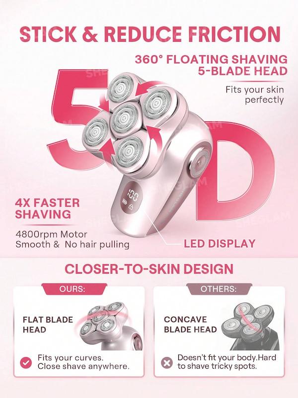 ماشین اصلاح و موزن برقی زنانه ۵ سر شیگلم (SHEGLAM 5 in 1 Electric Lady Shaver) مدل چندکاره اورجینال