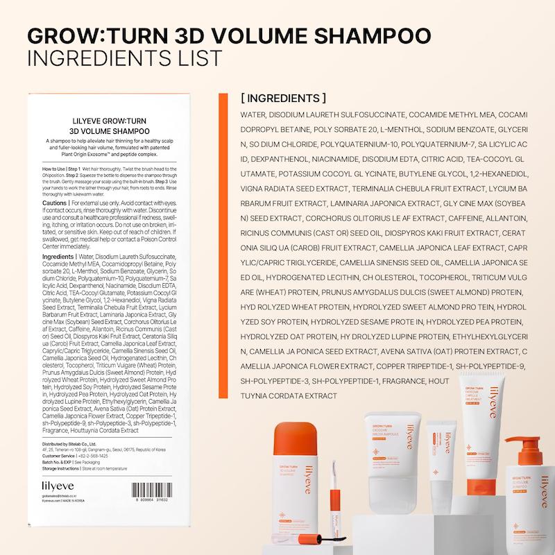 شامپو ضد ریزش و حجم دهنده موی لیلیوئه lilyeve GrowTurn 3D Volume Shampoo with Brush