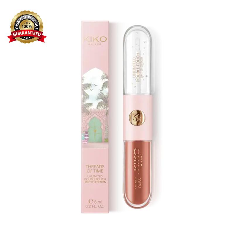 رژ لب و لیپ گلاس دوطرفه کیکو مدل threads of time unlimited double touch limited edition رنگ 01 Soft chestnut