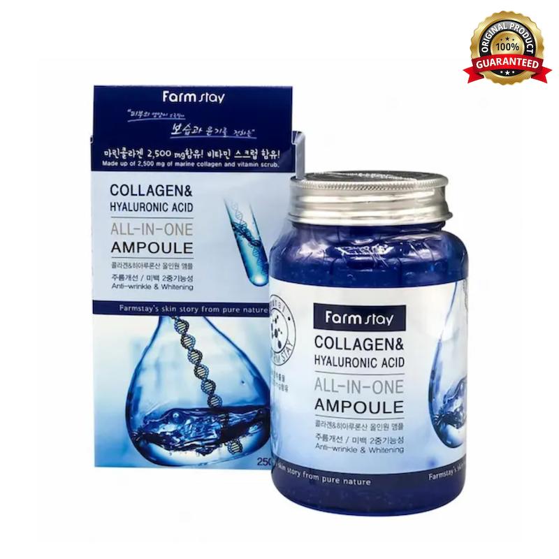 آمپول کلاژن و هیالو آبرسان و جوانساز فارم استی FARM STAY Collagen & Hyaluronic Acid All In One Ampoule