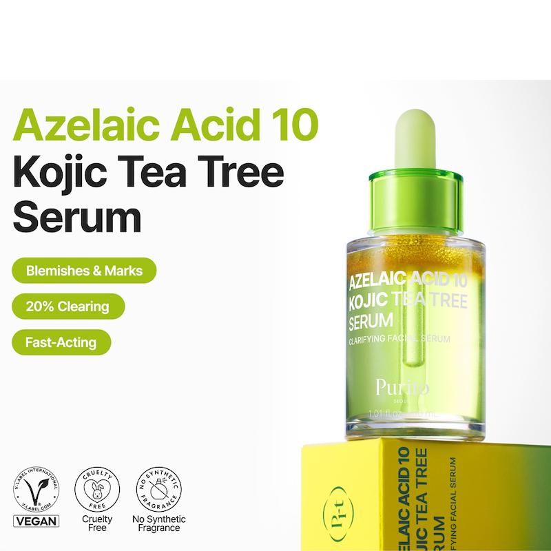 سرم آزلائیک اسید 10 درصد کوجیک اسید و تی تری  پیوریتو-ضدلک و جوش و تسکین دهنده پوست Azelaic Acid 10% Kojic Tea Tree Clarifying Facial Serum