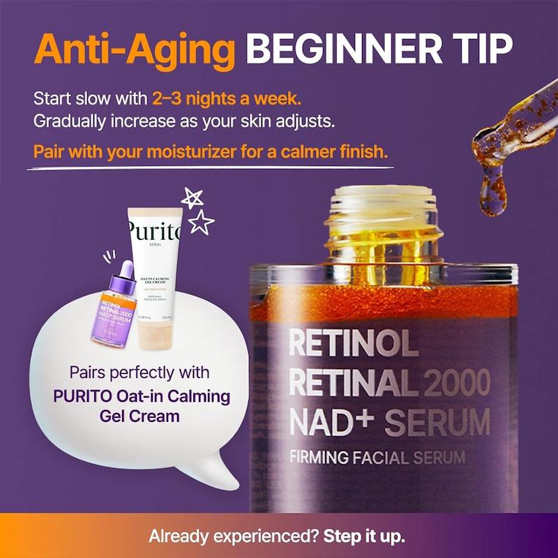 سرم ضد چروک و جوانساز رتینول رتینال 2000 و +NAD پیوریتو Purito Seoul Retinol Retinal 2000 NAD+ Serum