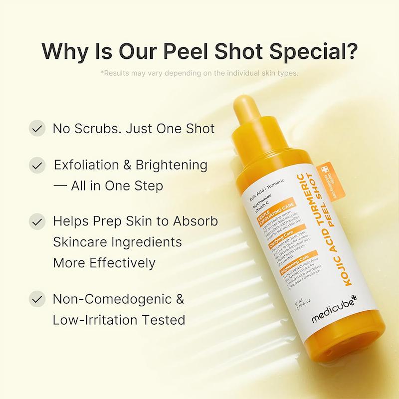 سرم پیل شات کوجیک اسید و زردچوبه مدی کیوب لایه بردار ملایم و روشن کننده پوست MEDICUBE Kojic Acid & Turmeric Peel Shot Serum