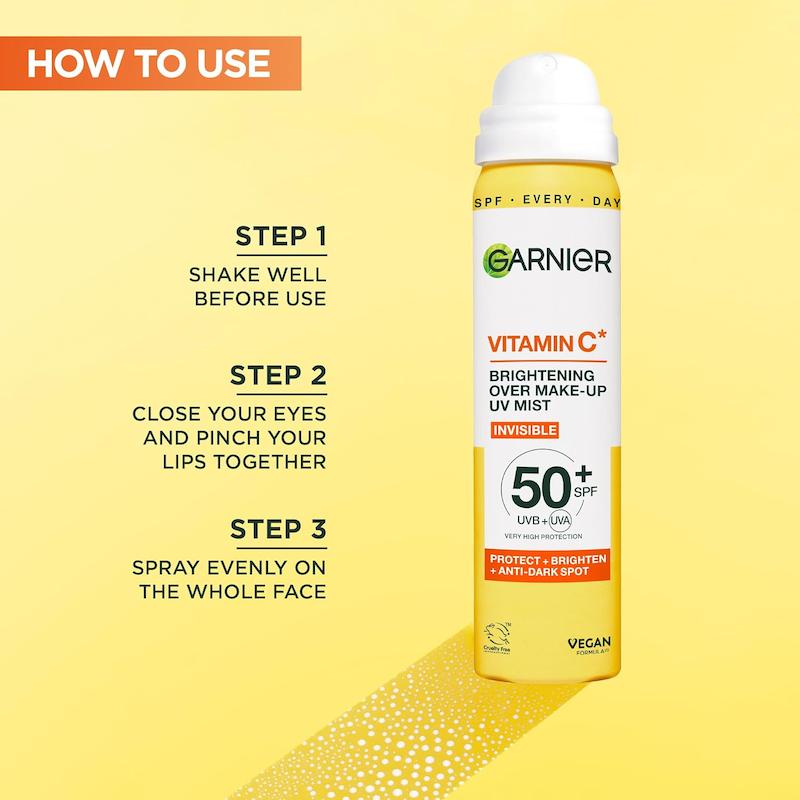 اسپری ضدآفتاب ویتامین C گارنیر قابل استفاده روی آرایش | Garnier Ambre Solaire Vitamin C SPF50+ Invisible Sun Protection Mist