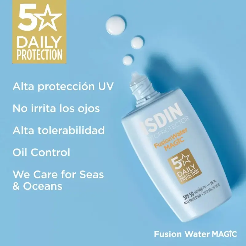 ضدآفتاب بی‌رنگ ایزدین مدل مجیک فیوژن واتر spf50 حجم ۵۰ میلی‌لیتر