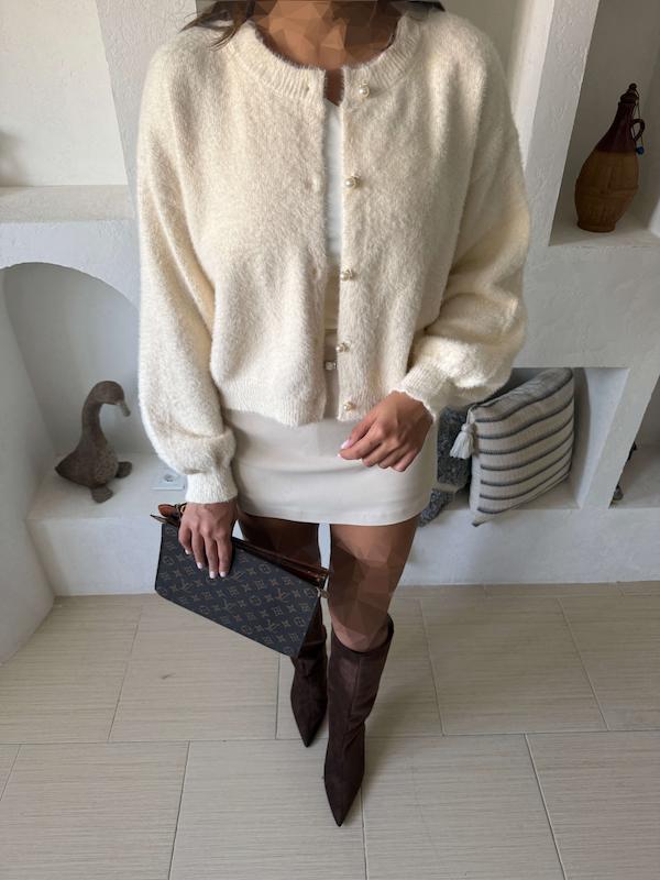 کاردیگان سفید دکمه مرواریدی