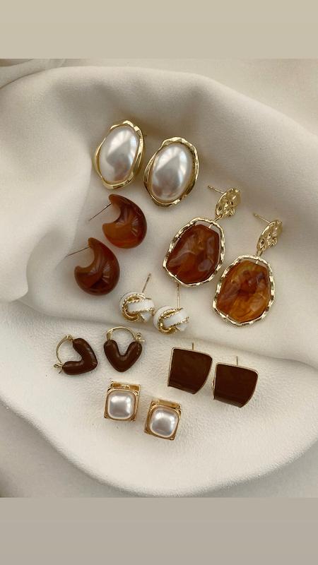 کالکشن گوشواره کرمی قهوه ای 