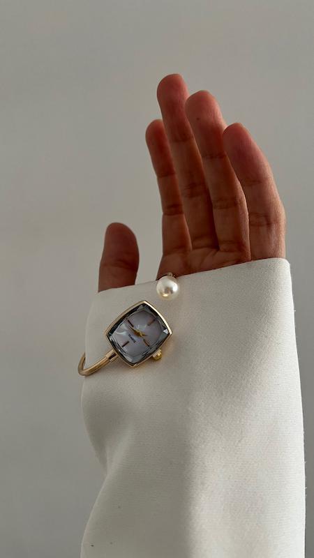 ساعت بنگل مرواریدی مربعی 