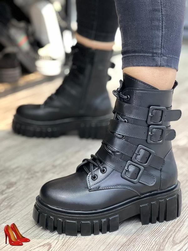 بوت زنانه گرم و راحت چهار سگک چرم مدل فور تخفیف ویژه 