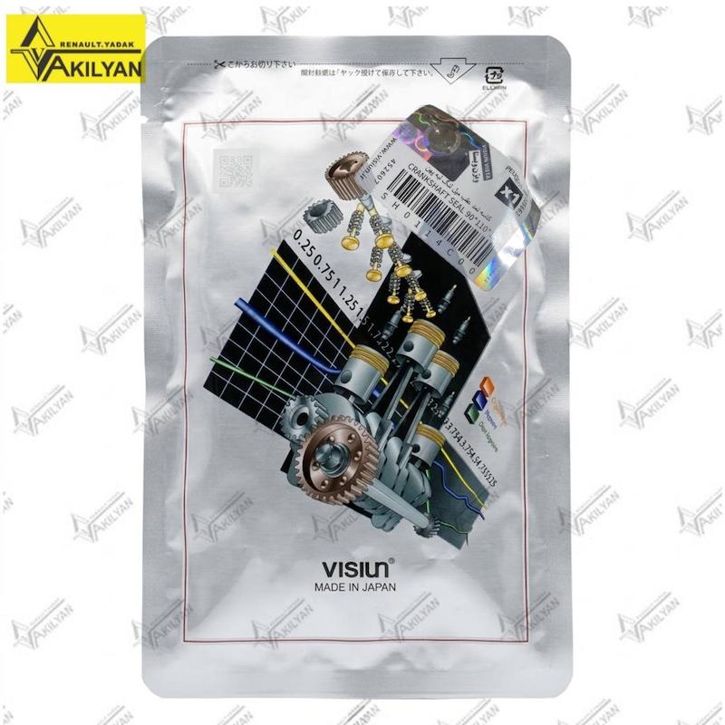 کاسه نمد عقب میل لنگ لبه پهن ویژن با بسته‌بندی و لیبل CRANKSHAFT SEAL کاسه نمد عقب میل لنگ لبه پهن ویژن نمای روبه‌رو کاسه نمد عقب میل لنگ ویژن در کنار بسته‌بندی ساخت ژاپن نمای پشت کاسه نمد عقب میل لنگ لبه پهن ویژن با فنر آب‌بندی