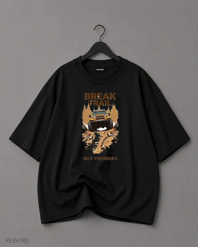 تیشرت مشکی گرم بالا ریوارد با طرح ماشین و جاده و نوشته Break Trail
