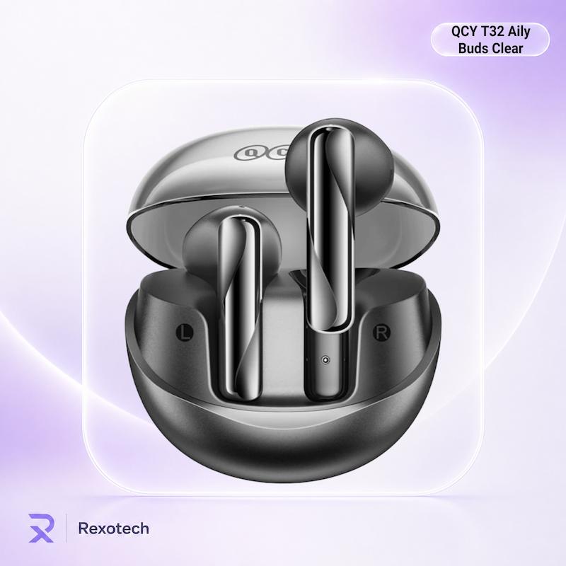 هندزفری بلوتوثی کیو سی وای QCY AilyBuds Clear T32 با بلوتوث 5.3، طراحی نیمه داخل گوش، ENC و شارژدهی تا 22.5 ساعت