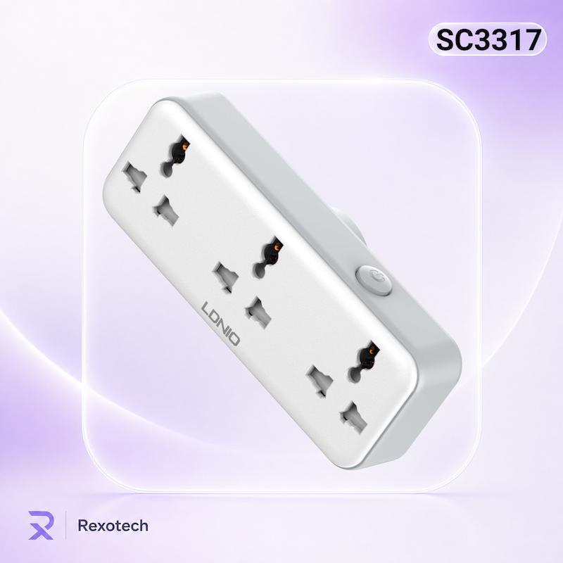 چندراهی برق LDNIO SC3317 با 3 پریز یونیورسال و شارژ سریع 30 وات PD/QC