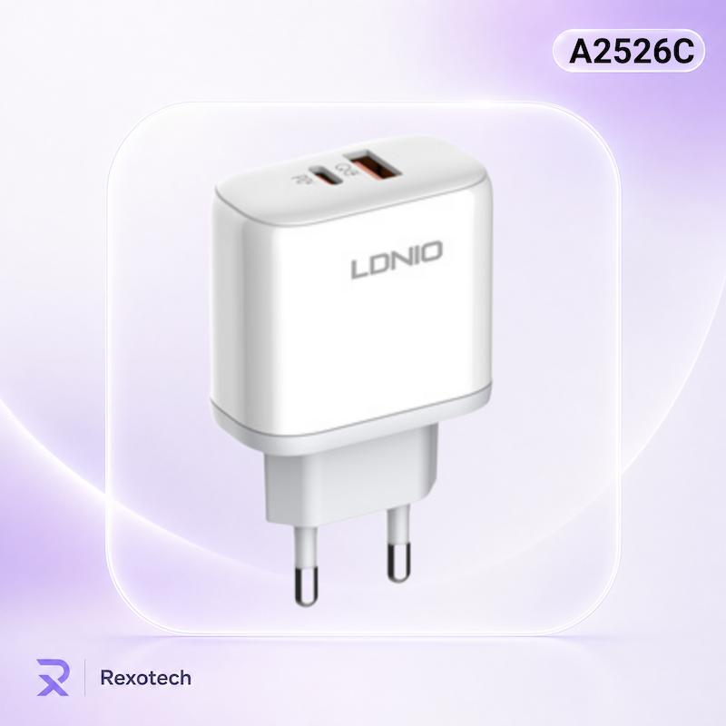 شارژر دیواری 45 وات LDNIO A2526C فست شارژ با USB-C و USB-A