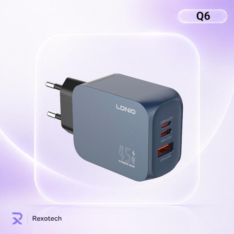 شارژر دیواری 45 وات الدینیو مدل LDNIO Q6 به همراه کابل دو سر تایپسی