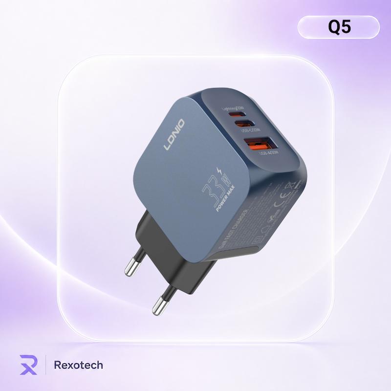 شارژر دیواری 33 وات الدینیو مدل LDNIO Q5 به همراه کابل دو سر تایپسی