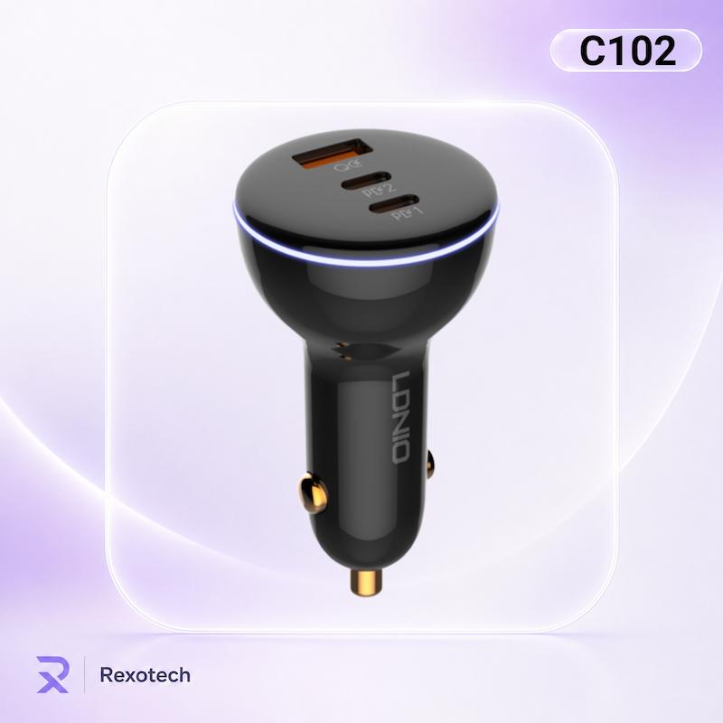 شارژر فندکی 160W الدینیو مدل C102 به همراه کابل USB-C