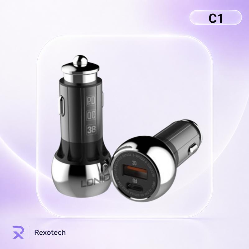 شارژر فندکی 36W الدینیو مدل C1 به همراه کابل USB-C
