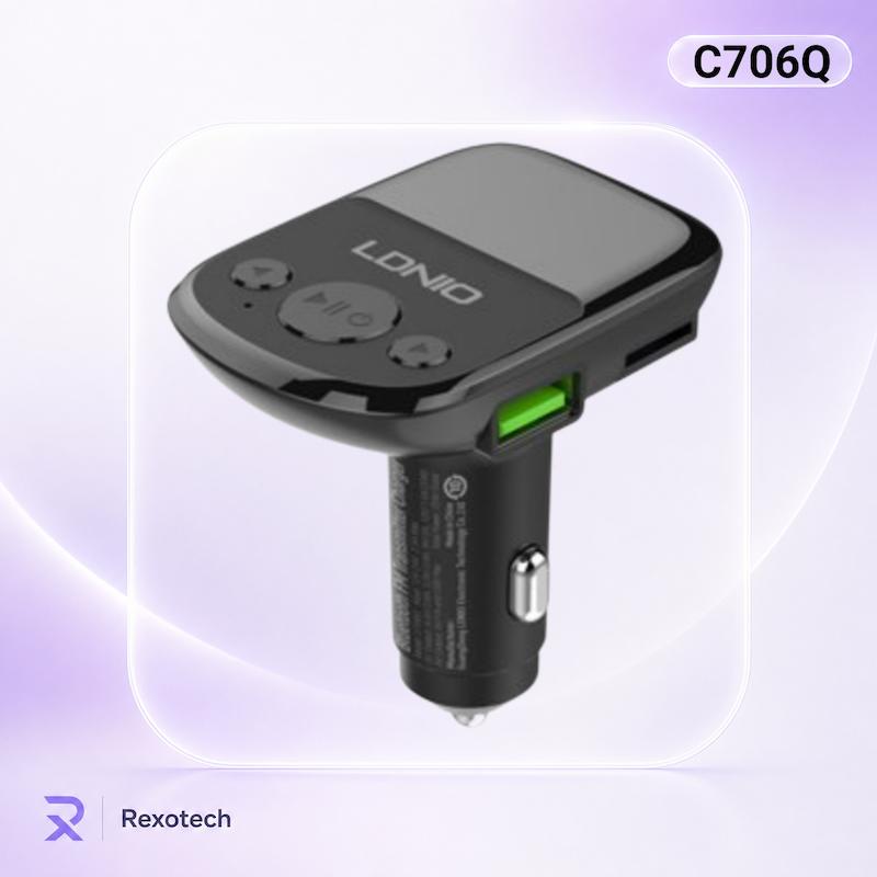 پخش کننده اف ام و شارژر فندکی الدینیو مدل C706Q به همراه کابل USB-C