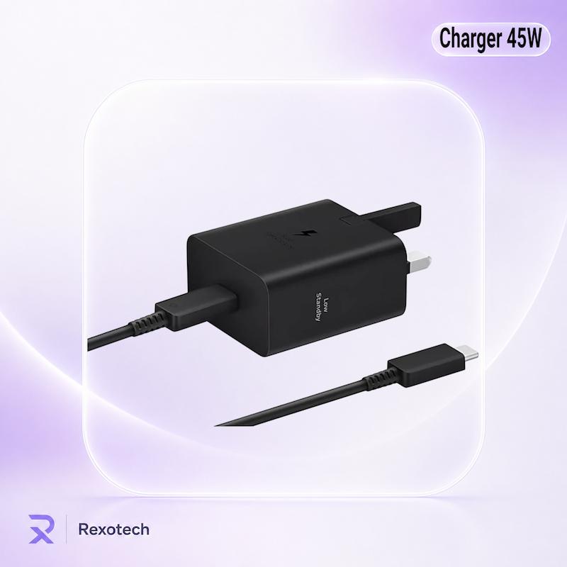 شارژر دیواری 45 وات سامسونگ اورجینال با کابل USB-C مدل 45W USB-C