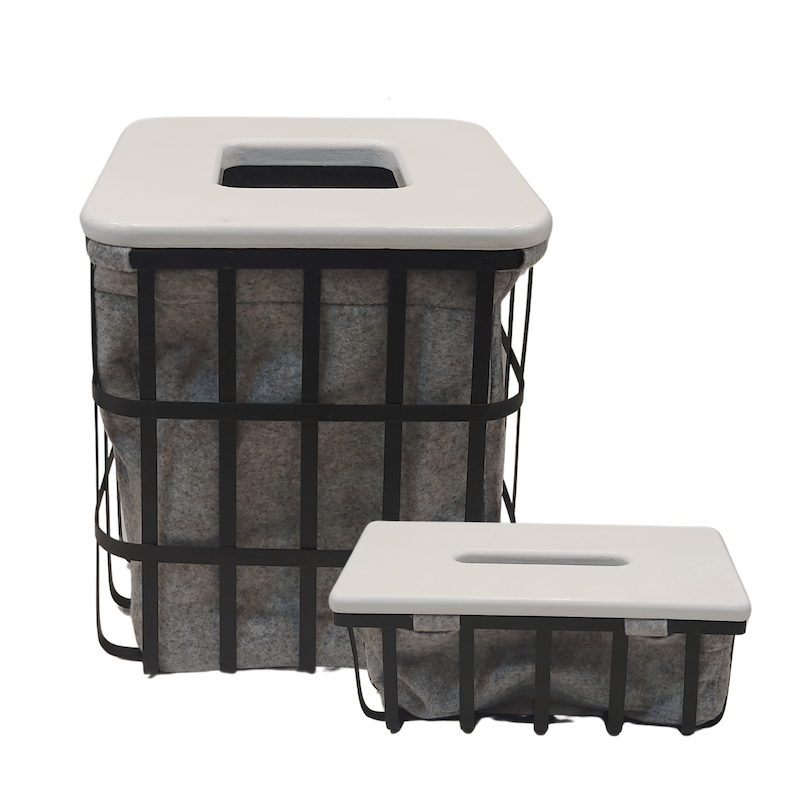 ست جا دستمال و سطل میله فلزی با پارچه داخلی 