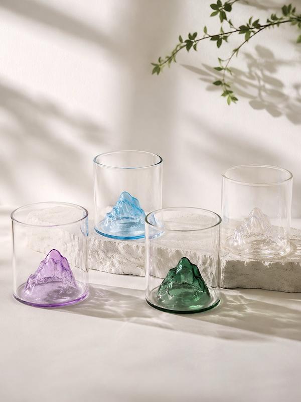 لیوان شیشه‌ای کوهستانی رنگی مدل Mountain Glass | لیوان دکوراتیو و خاص پذیرایی