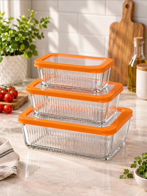 ظرف نگهدارنده شیشه‌ای لیمون مستطیلی درب‌دار | مناسب فر، مایکروفر و ماشین ظرفشویی، یخچال و فریزر