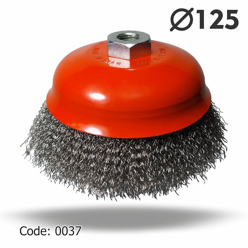 برس کاسه ای بدون طوقه افشان 125 یال 32 مرکز مهره سایز 14×2 mm