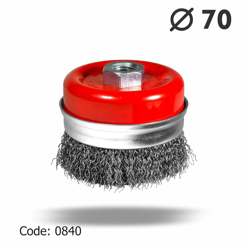 برس کاسه ای طوقه دار افشان 70 یال 20 مرکز مهره سایز 14×2 mm