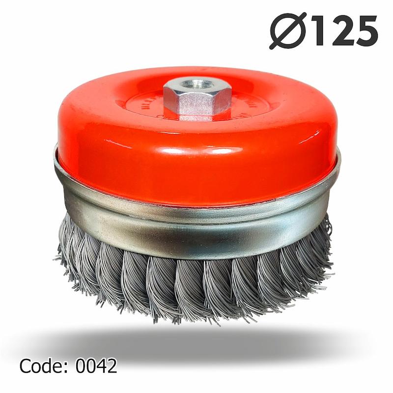برس کاسه ای طوقه دار بافته 125 یال 25 مرکز مهره سایز 14×2 mm جهان برس