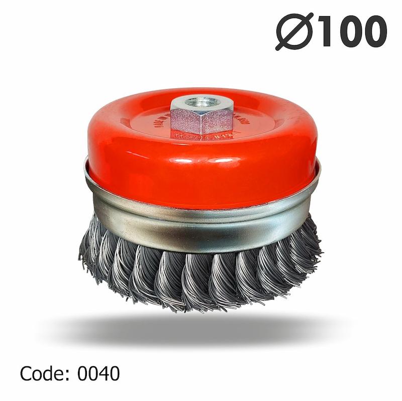 برس کاسه ای طوقه دار بافته 100 یال 22 مرکز مهره سایز 14×2 mm جهان برس