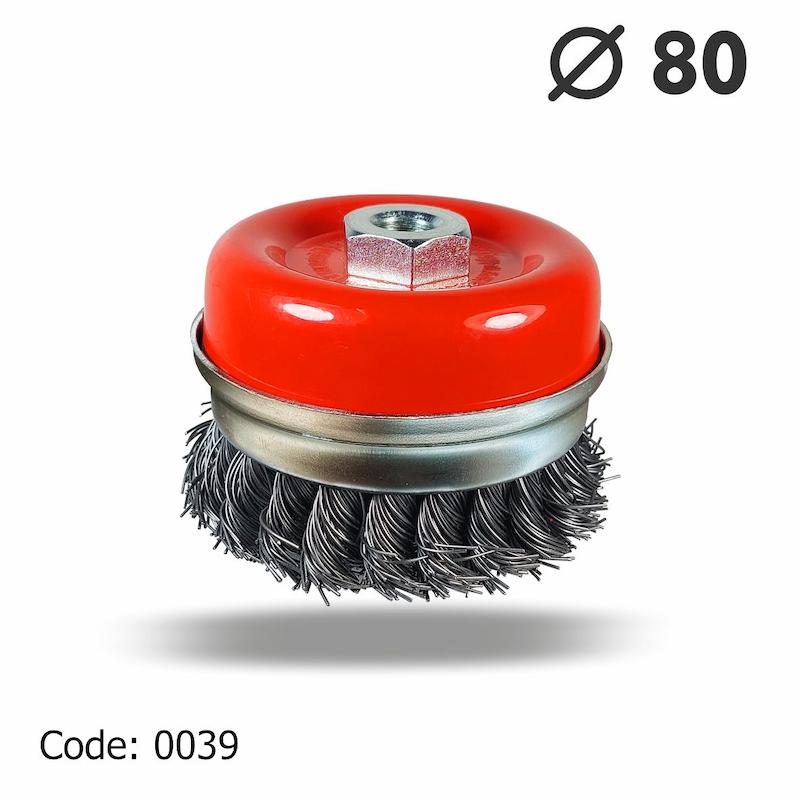 برس کاسه ای طوقه دار بافته 80 یال 20 مرکز مهره سایز 14×2 mm جهان برس