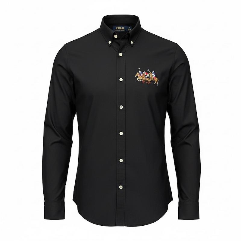 پیراهن مردانه پارچه آکسفورد پولو ۳ اسب مشکی (POLO)