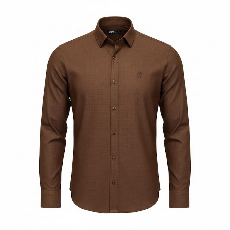 پیراهن مردانه پارچه کنفی زارا قهوه ای ۲۰۲۶ (ZARA)