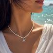 گردنبند مروارید و گردن آویز نقره ستاره دریایی Pearl necklace and silver starfish pendant