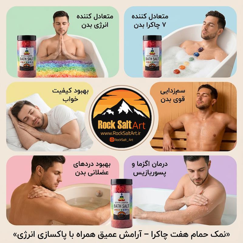 نمک حمام هفت چاکرا، هفت چاکرا، چاکرا، نمک حمام، نمک پدبکور، نمک رنگی، نمک سبز، نمک آبی، نمک قرمز، پاکسازی پوست، لایه برداری، دفع انرژی منفی