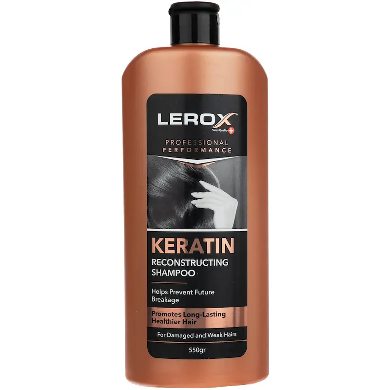 شامپوی موی آسیب دیده و ضعیف برند  Lerox مدل Keratin ترمیم کننده وزن ۵۵۰ میلی لیتر