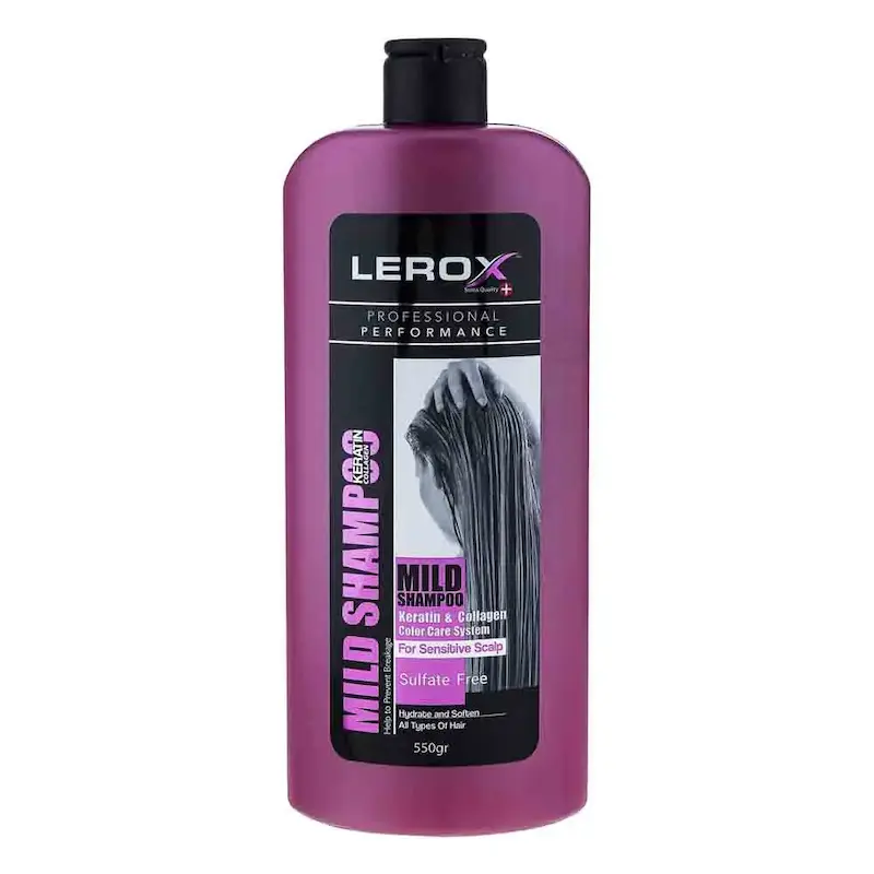 شامپوی مو بدون سولفات برند Lerox مدل Keratin Collagen حاوی کراتینه و کلاژن ضد ریزش و تقویت کننده ۵۵۰ میلی لیتر