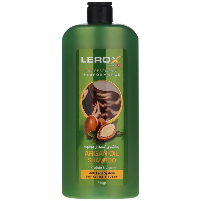 شامپو انواع مو برند Lerox مدل  Argan Oil حاوی روغن آرگان حجم ۵۵۰ میلی لیتر مناسب انواع مو