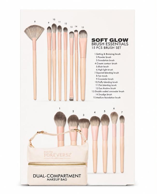 ست براش ۱۵ تکه کیف دار فوراور ۵۲ مدل Soft Glow Brush Essentials