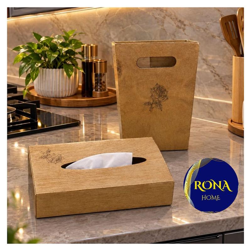 سطل و جعبه دستمال کاغذی چوبی