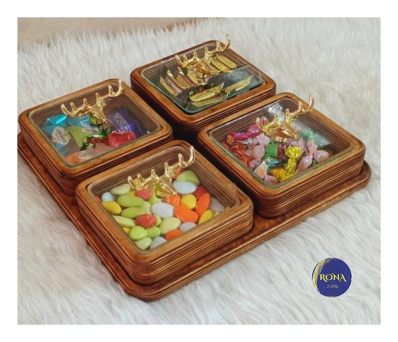 سینی سرو چوب روس با 4 پیاله