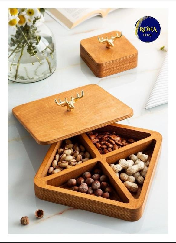 جعبه پذیرایی چوبی درب دار گوزن طلایی