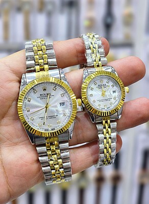 ساعت مچی مردانه و زنانه رولکس ROLEX مدل دیت جاست صفحه سفید طلایی